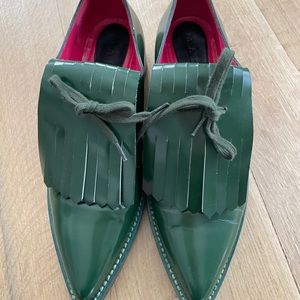 Marni Green leather lace up and fringed oxford